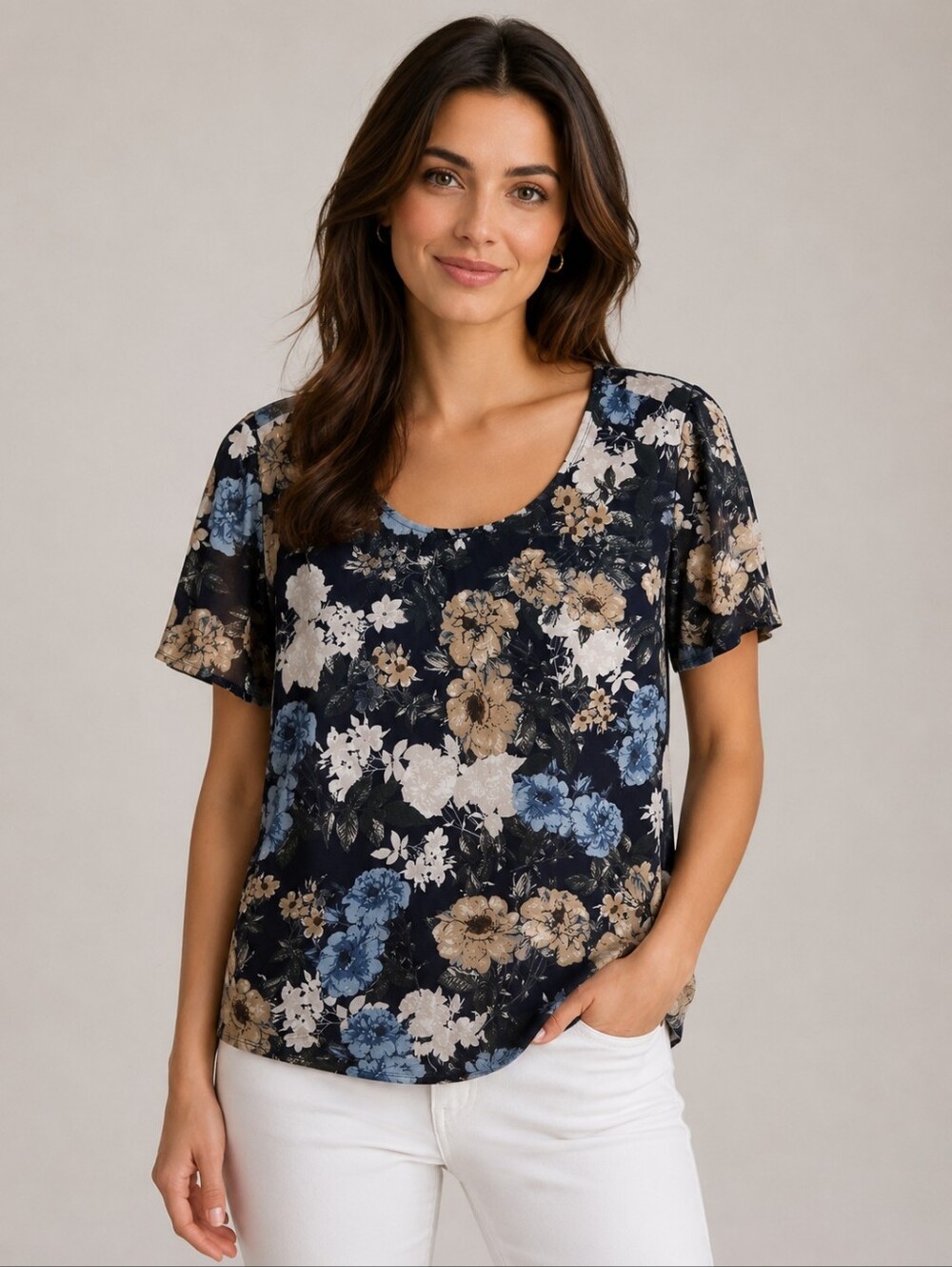 NWOT Floral Print Short Sleeve Top.